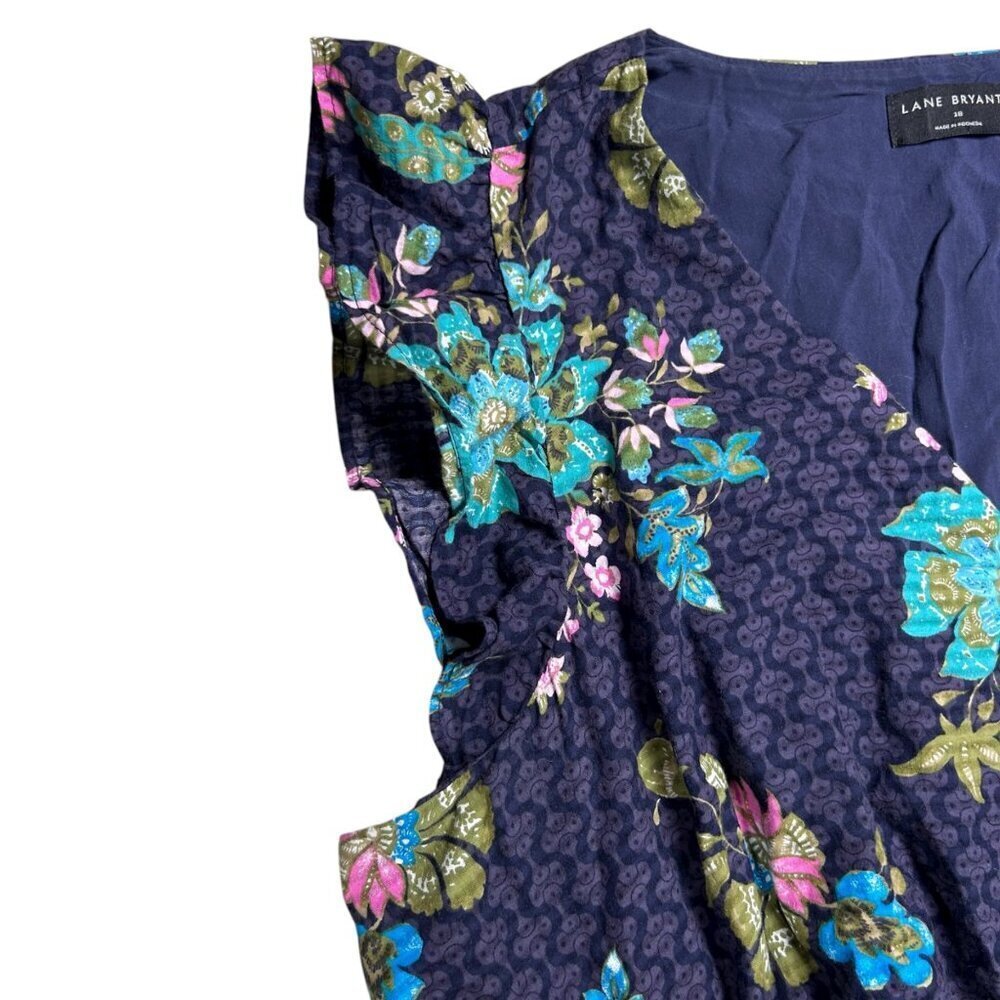 Lane Bryant 14 Flutter Sleeve Maxi Dress Floral Button Front Flowy - Picture 4 of 9